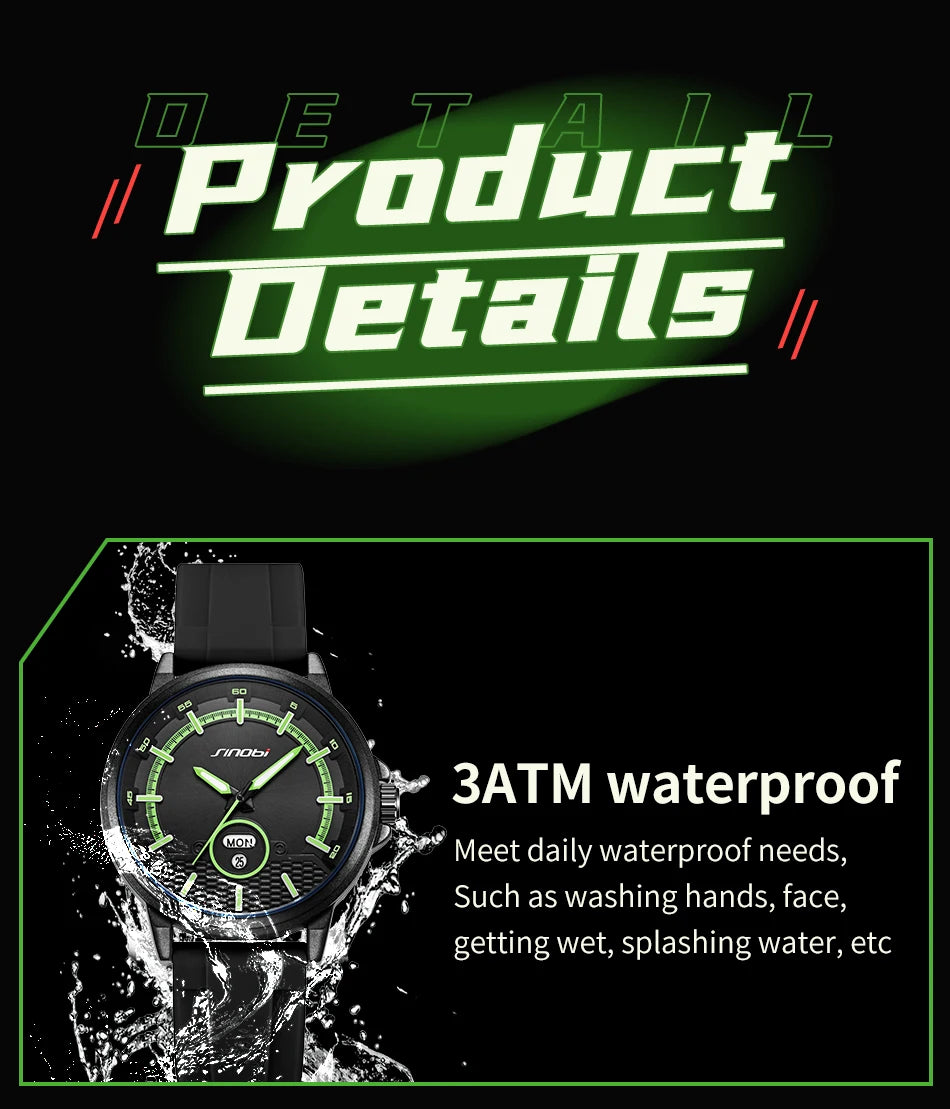Montre Homme SINOBI Sport Quartz – Calendrier Semaine Fashion Top Brand Cadeau
