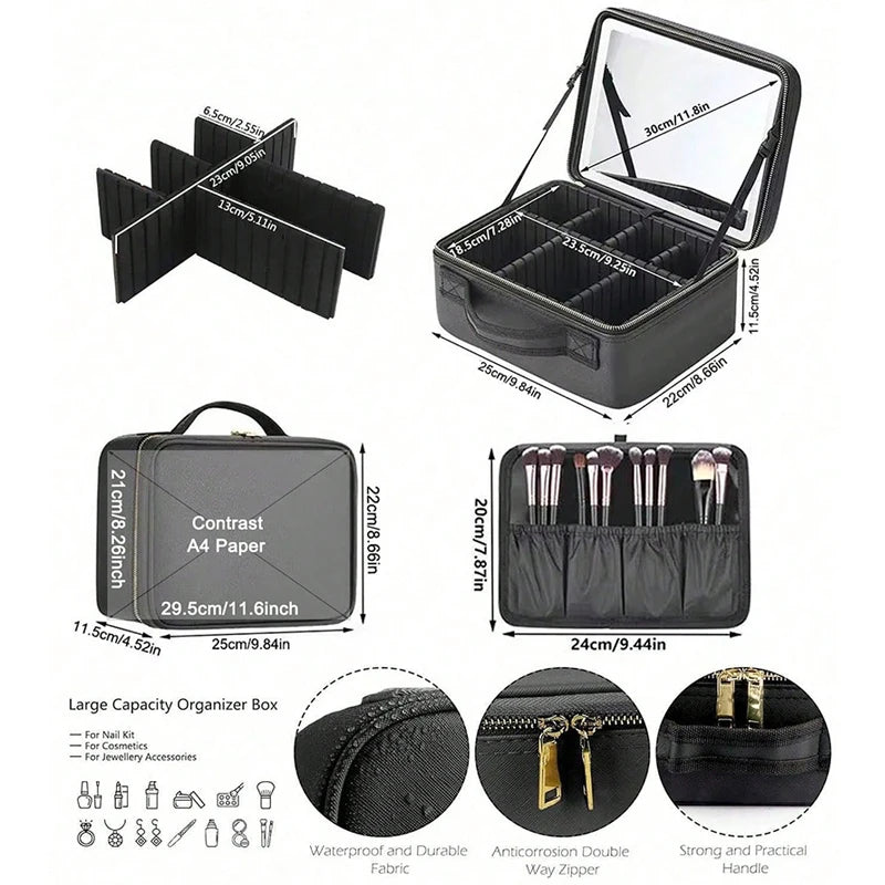 Vanity Case de Voyage LED 3 Couleurs avec Miroir – Trousse Maquillage Lumineuse & Intelligente | Femme