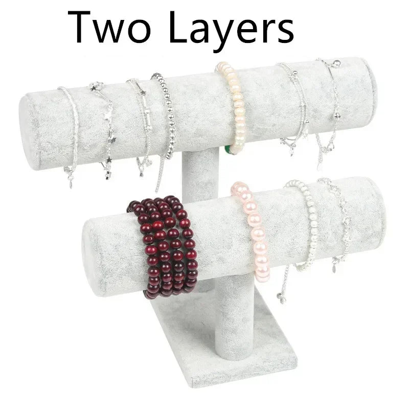 Présentoir Bijoux & Montres Vintage Cuir PU / Velours – Support T-Bar Bracelets & Chaînes | Organisateur Vitrine Boutique & Maison Premium