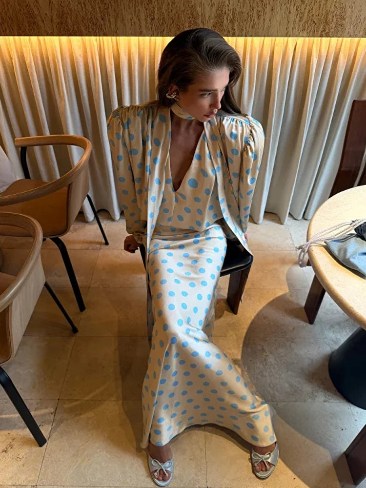 Ensemble 2 Pièces À Pois Femme - Chemise Manches Longues & Jupe Avec Foulard | Style Élégant Printemps 2026