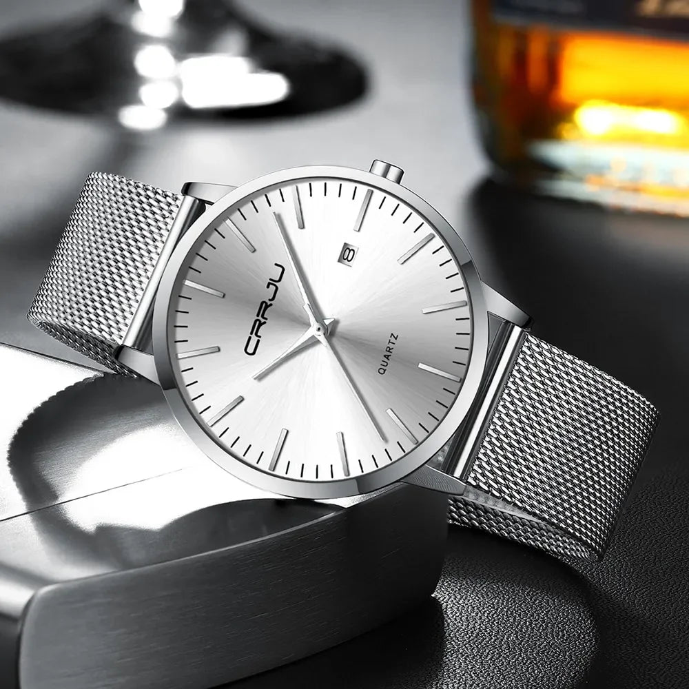 Montre Homme Acier 40mm Ultra-Slim 7mm Maille Métallique – Automatique Minimaliste Classique