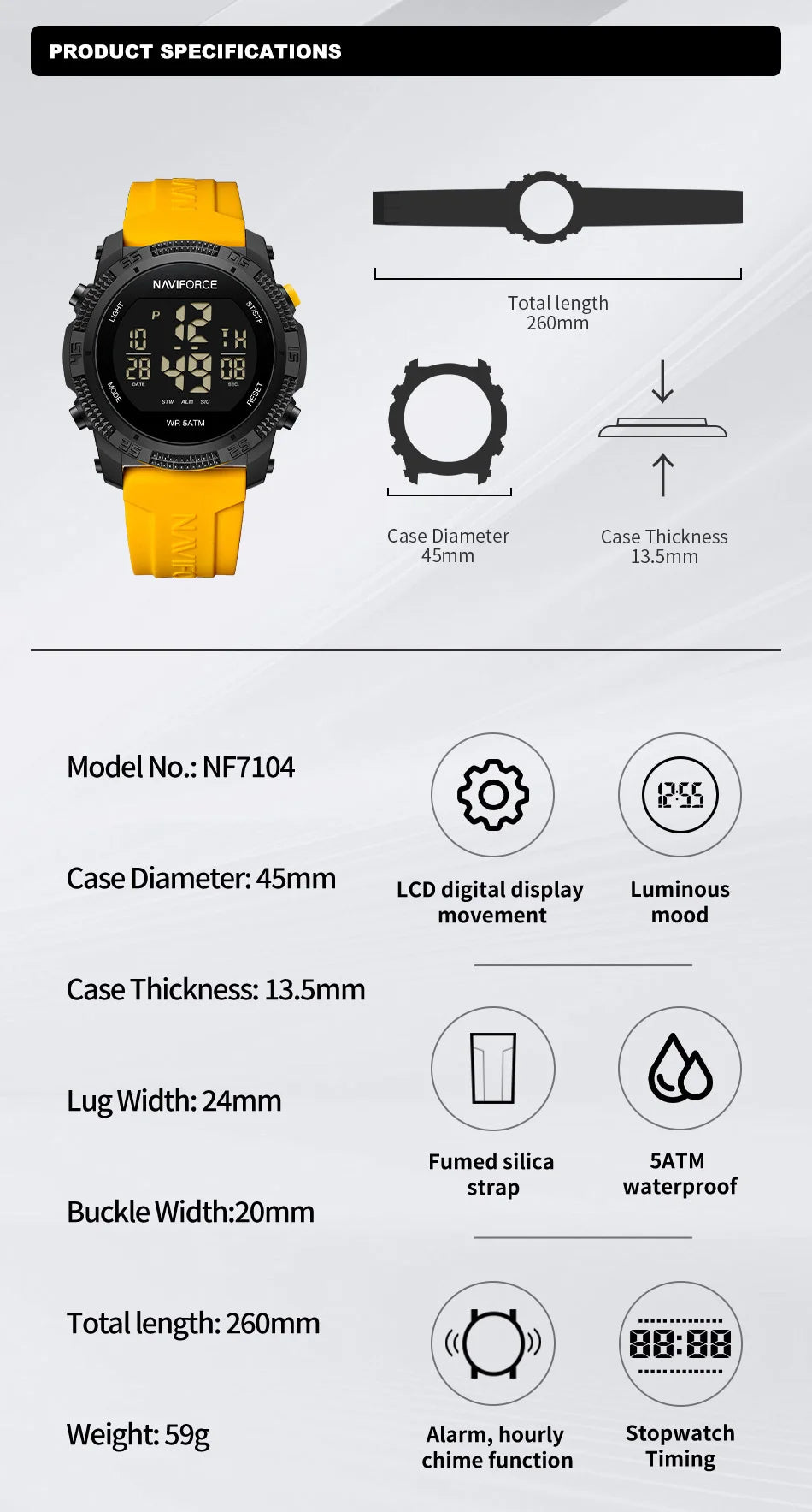 Montre Homme NAVIFORCE Sport Électronique Silicone 5ATM – Étanche Tendance Fashion