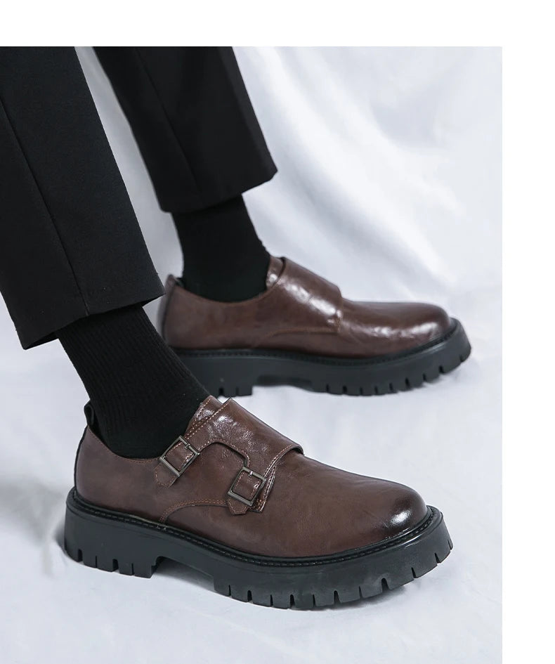 Derby Grasp Leder British Platform Homme – Schnalle Casual High & Low Lederschuhe