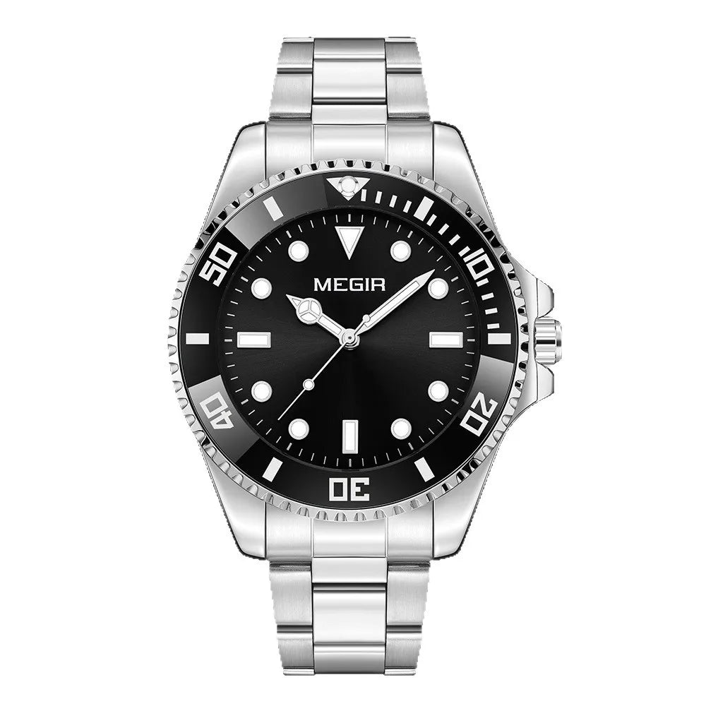 Montre Homme Luxe MEGIR Quartz Acier Calendrier – Classique Étanche Fashion