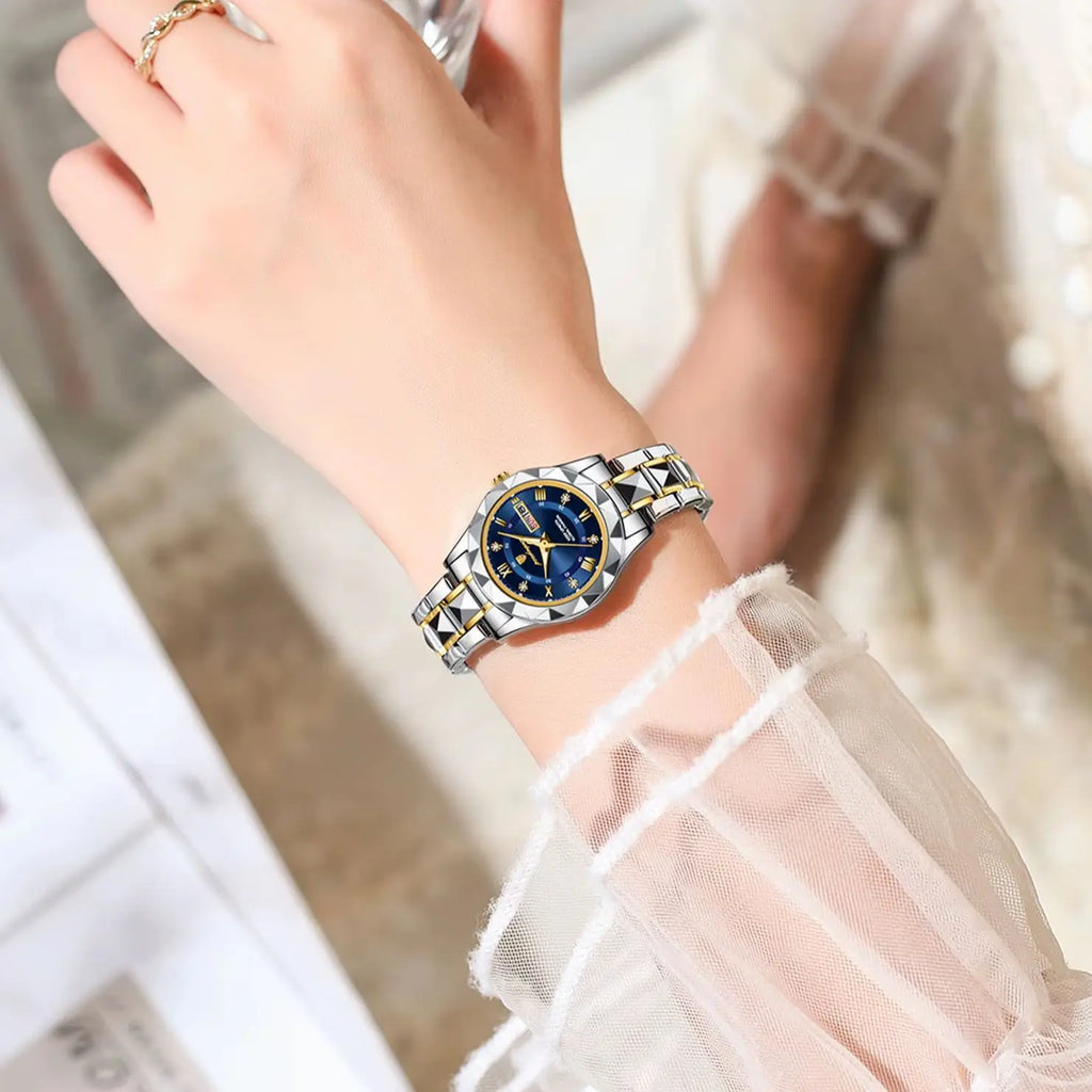 Montre Femme POEDAGAR Élégante Luxe Quartz – Lumineuse Étanche Semaine Date Acier Fashion