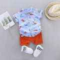 Ensemble 2 Pièces Bébé Imprimé Dinosaure Cartoon – Chemise Col Montant Manches Courtes Garçon