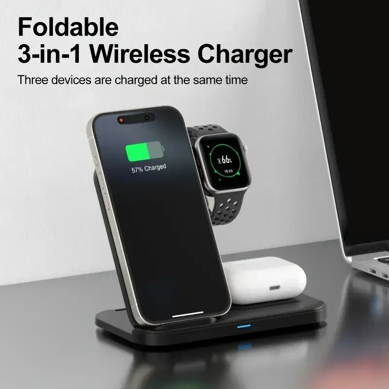 Chargeur 3-en-1 Pliable Charge Rapide – iPhone 17-12 iWatch 11-2 Ultra AirPods 4 3