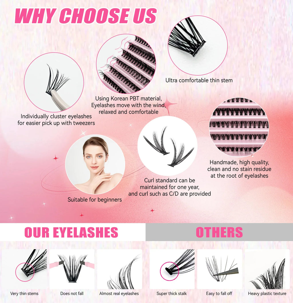 Kit Extension Cils DIY 200 Pcs – Clusters Lash Bond & Seal | Outils Collage Cils Accessoires Maquillage