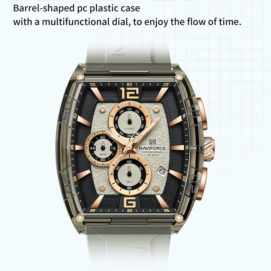 Montre Homme NAVIFORCE Luxe Sport Étanche Bracelet Silicone Quartz Lumineux Chronographe Coffret Cadeau Inclus | Montre NAVIFORCE Chronographe Sport Luxe Premium