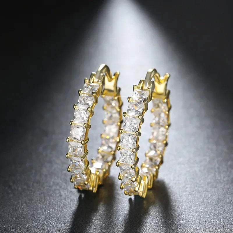 Créoles Luxe Pavées Zircon Couleur Or — Boucles d'Oreilles Femme Élégantes