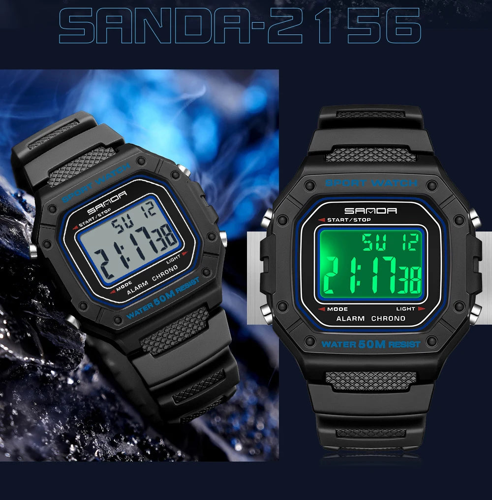 SANDA 2156 Herren Militär Digitaluhr – LED Sport Army Wasserdicht Stoppuhr Großes Zifferblatt