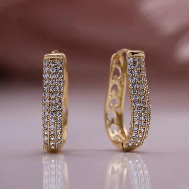 Créoles Luxe Pavées Zircon Couleur Or — Boucles d'Oreilles Femme Élégantes