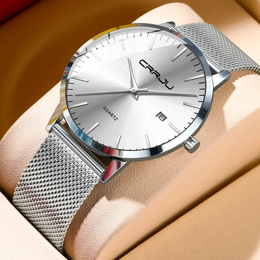 Montre Homme Acier 40mm Ultra-Slim 7mm Maille Métallique – Automatique Minimaliste Classique
