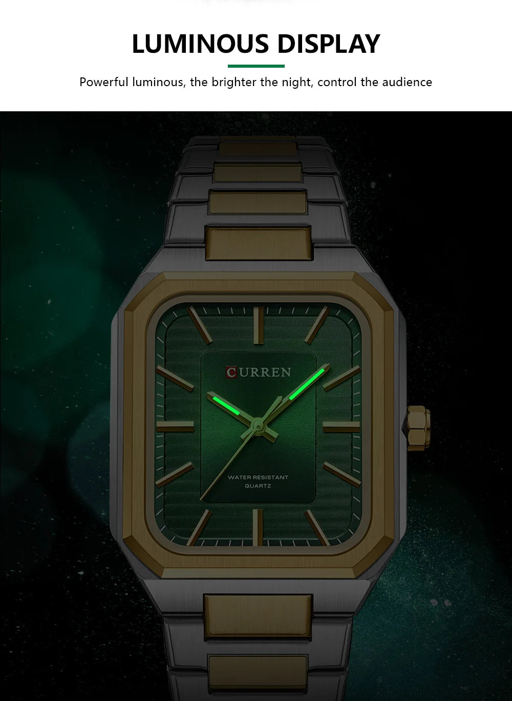 Montre Homme CURREN Vintage Rectangle Acier Inoxydable Quartz Lumineux Étanche – Style Rétro Chic