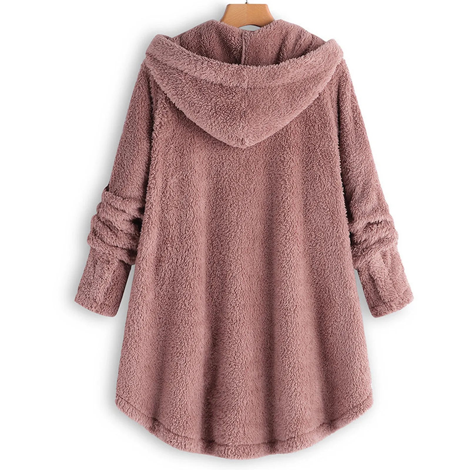 Damen Teddyfell-Mantel mit Kapuze – Warme Fleece-Jacke Unifarben | Herbst Winter Trend