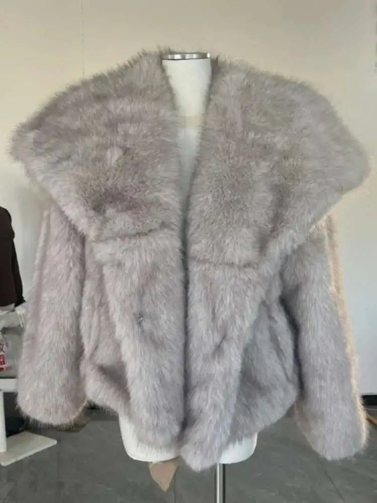 Cardigan Femme Col Revers Fourrure Manches Longues Élégant – Manteau Mode Chic & Tendance | Automne Hiver