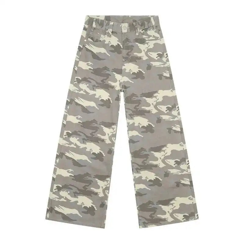 Jean für Herren, Camouflage, Vintage, Washed, weites Bein, Denim, Loose Fit, Casual, Herbst Winter, Hellblau, Streetwear, Trend, Komfortabel – Premium Camo Wide Leg Jeans | Herrenmode Denim Premium Streetwear