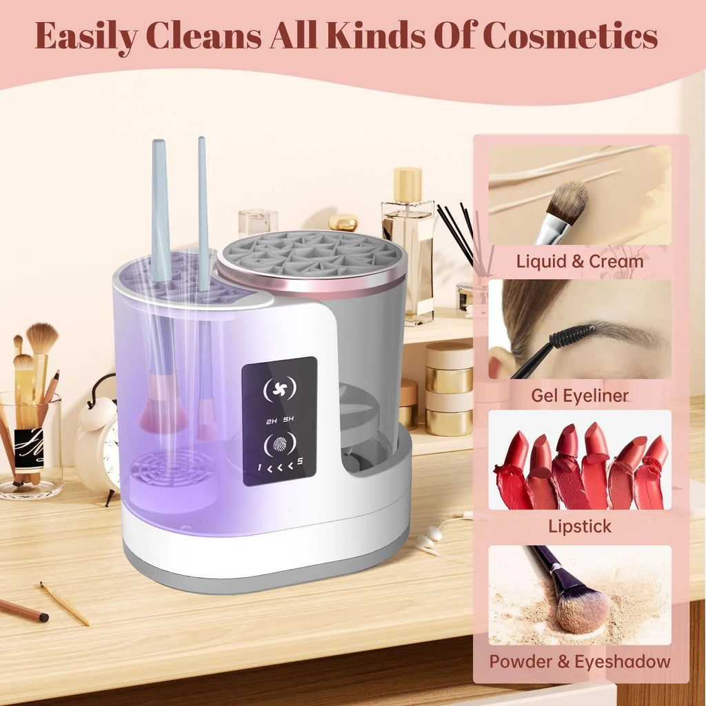Machine Nettoyante Pinceaux Maquillage 3-en-1 Électrique USB – Séchoir & Support Portable | Nettoyeur Automatique Cosmétique