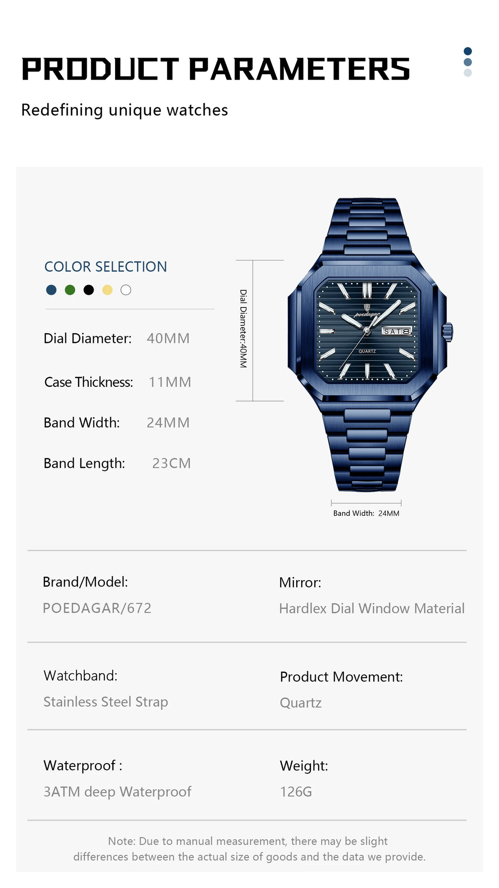 Montre Carrée Luxe Homme Poedagar – Quartz Étanche Lumineuse Date Semaine Acier Inoxydable Fashion
