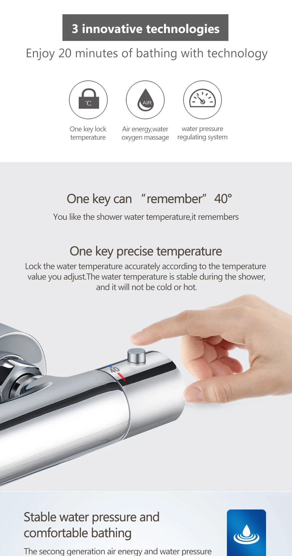 DQOK Ensemble Douche Thermostatique Chrome – Cascade & Pluie, Mitigeur Baignoire | Système Douche Complet