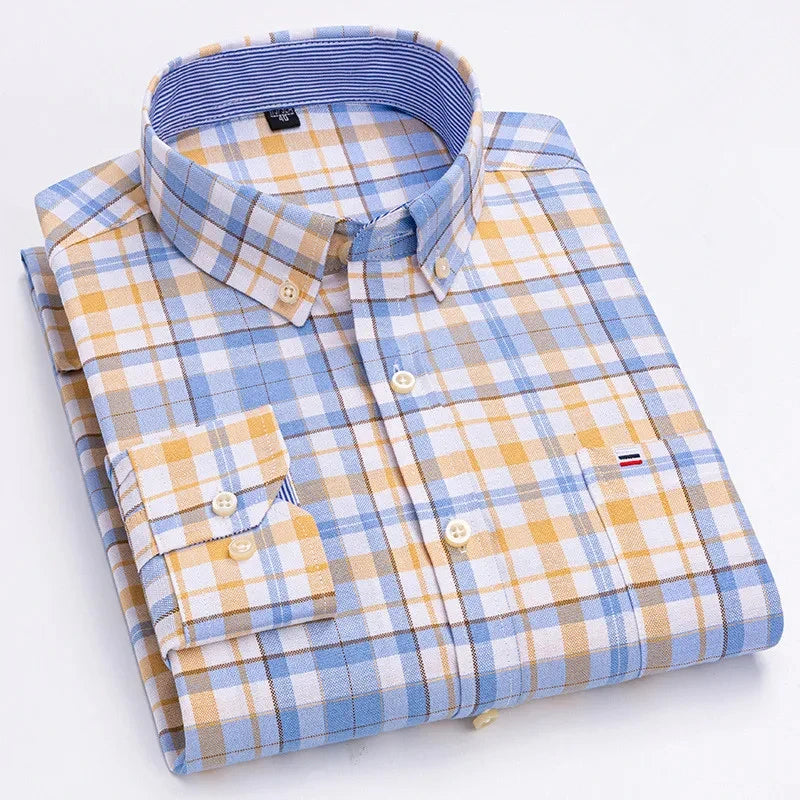Chemise Homme Oxford Coton Manches Longues Carreaux Couleur Unie Business Casual Respirante Confortable Grande Taille 6XL 7XL Printemps Automne – Chemise Business Premium Toutes Saisons | Mode Homme Premium