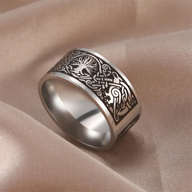 Bague Punk Acier Inoxydable Arbre de Vie Viking – Bague Couple Goth & Nordique | Bijou Homme & Femme | Cadeau Anniversaire & Fête Tendance
