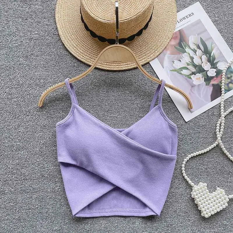Caraco Femme Bretelles Irrégulières Uni Slim Chic Y2K – Top Sport Élégant Casual & Tendance