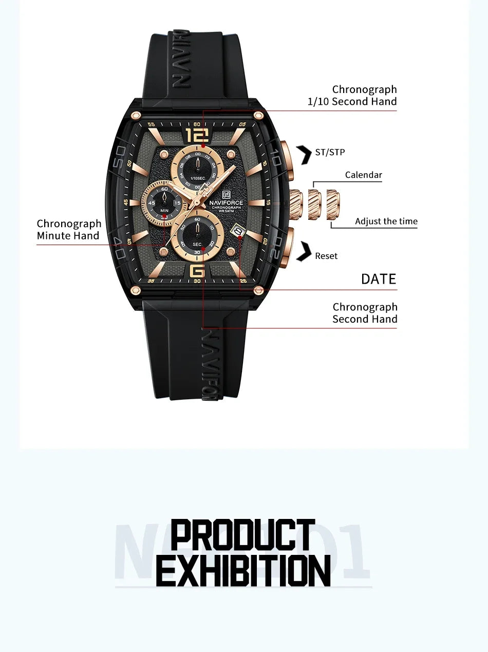 Montre Homme NAVIFORCE 2025 Militaire Sport Quartz – Étanche 50M Silicone Date Haute Qualité