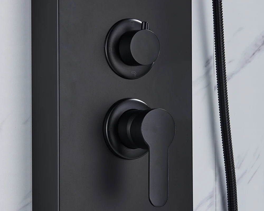 Rozin Colonne Douche Noire LED – 5 Modes dont Jets Massage & Cascade, Pluie, Affichage Digital | Panneau SPA Salle de Bain