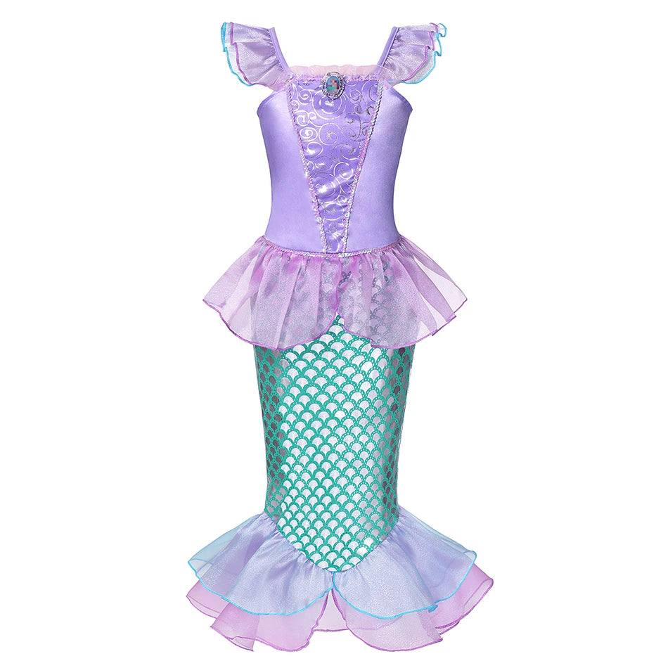 Robe Princesse Fille Déguisement Elsa Anna Ariel – Costume Carnaval Halloween Fête Cosplay Enfant