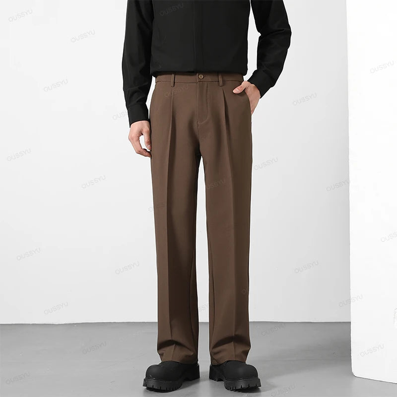 Pantalon Homme Casual Business Style Coréen Taille Élastique – Noir Marron Gris Kaki Grande Taille S-4XL Automne | Mode Homme Élégant