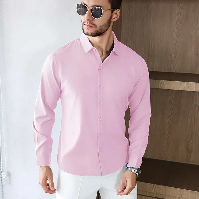 Herren Business Casual Hemd Langarm Einfarbig Bügelleicht – Bequem Ganzjährig Vielseitig | Elegante Herrenmode