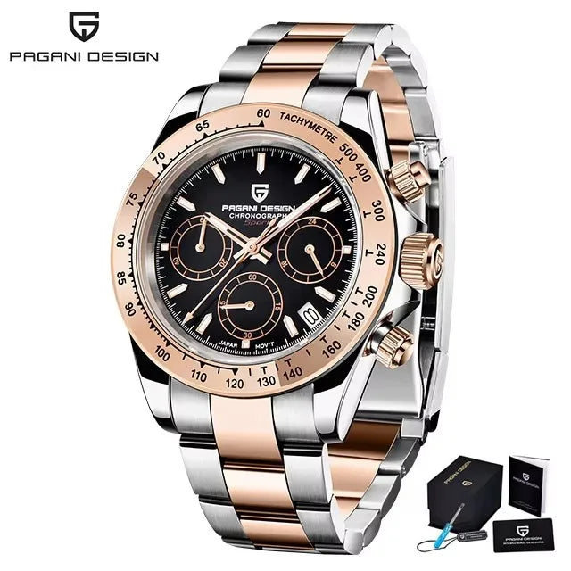 Montre Homme PAGANI DESIGN 2023 Noire Quartz Luxe – Chronographe Sport Étanche Lumineux