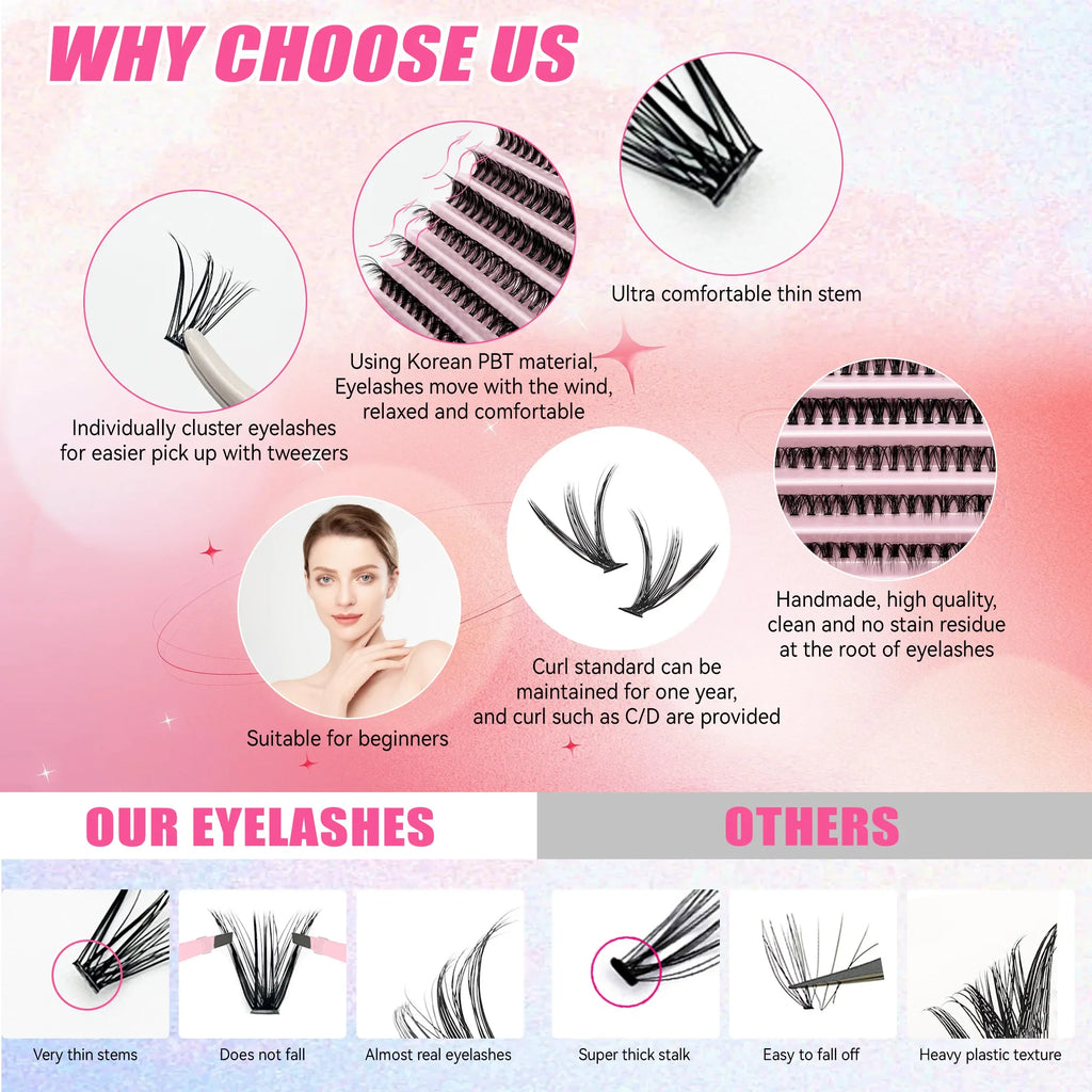 Kit Extension Cils DIY 200 Pcs – Clusters Lash Bond & Seal | Outils Collage Cils Accessoires Maquillage
