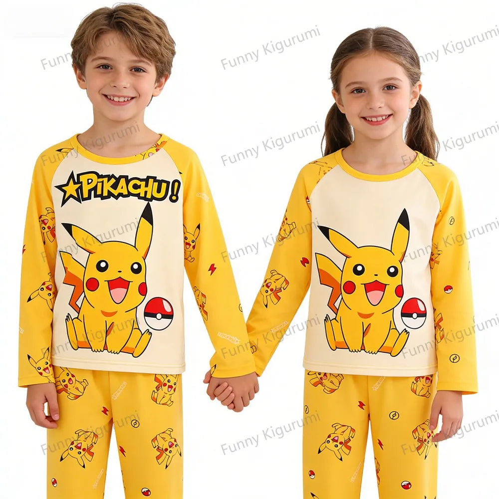 Pyjama Enfant Cartoon Pikachu – Ensemble 2 Pièces Manches Longues Garçon Fille 3-13 Ans