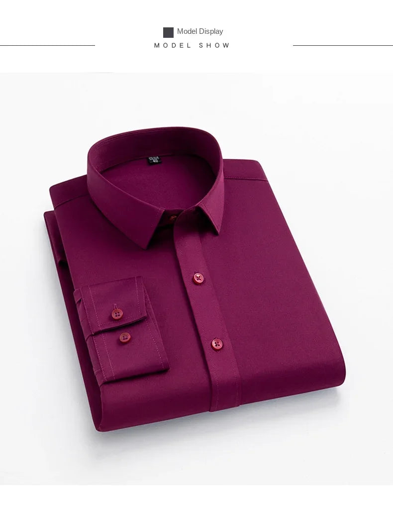 Chemise Homme Manches Longues Élastique Col Mao Sans Repassage – Tenue Professionnelle Business Dress Élégante | Mode Homme Premium