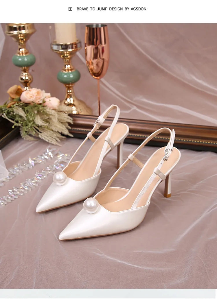 Escarpins Mariage Blanc Stiletto Demoiselle d'Honneur 2025 – Bout Pointu 6.5/8.5CM Pumps