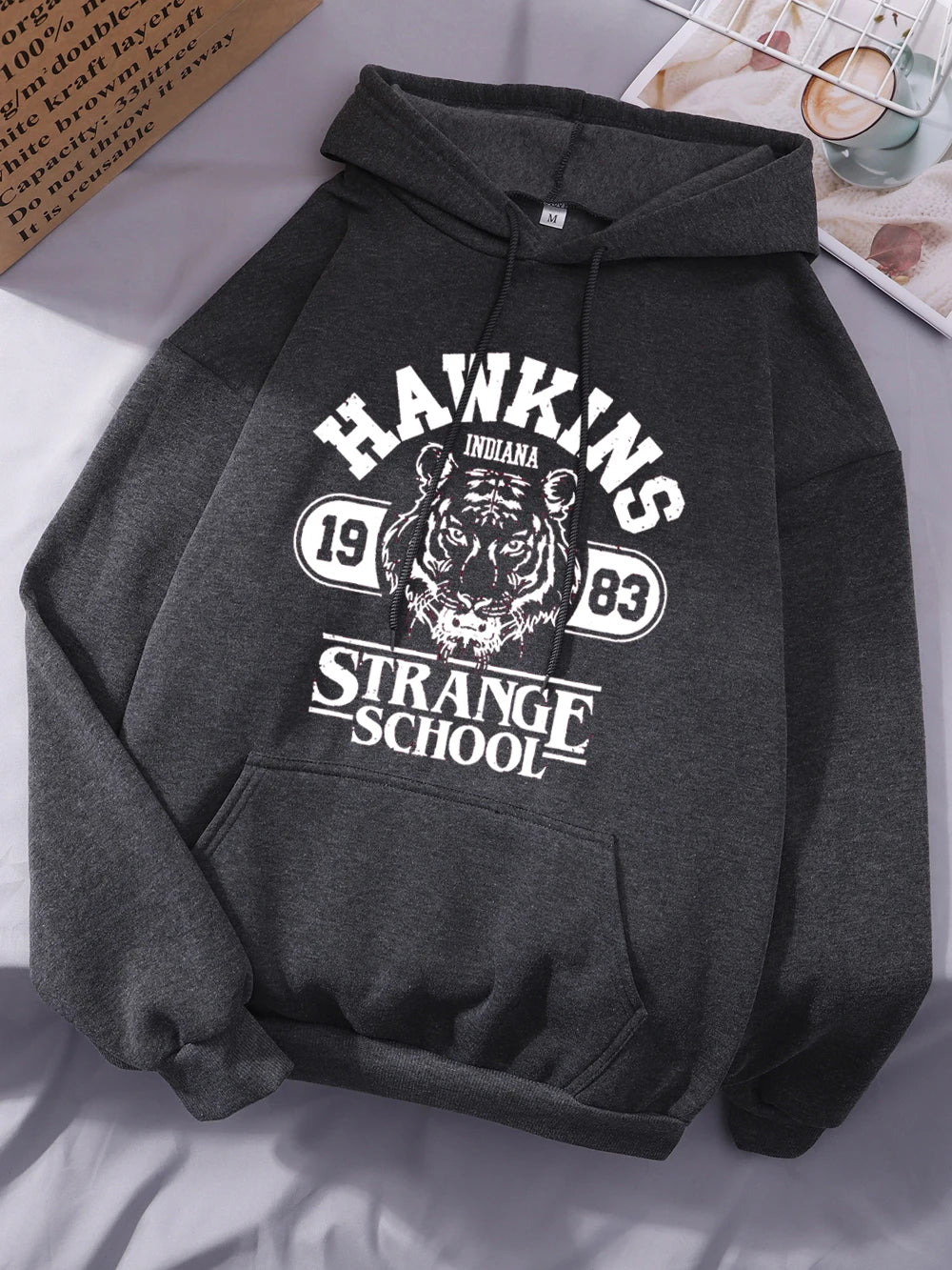 Sweat À Capuche Femme Hawkins Strange School 1983 Polaire Chaud Ample Poche – Streetwear | Hiver