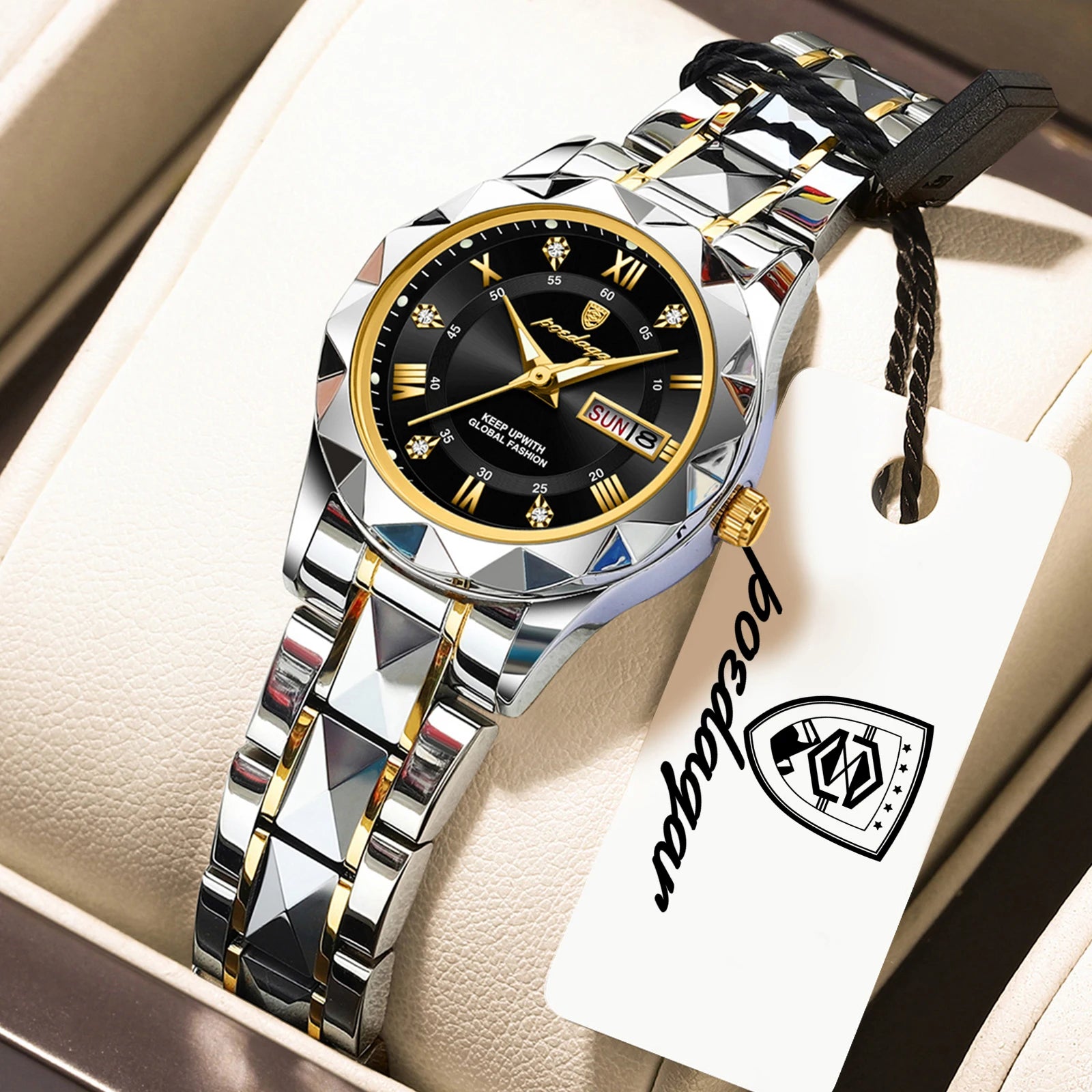 Montre Femme POEDAGAR Casual Quartz Lumineuse – Acier Inoxydable Étanche Date Semaine Fashion