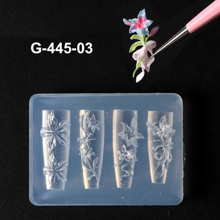 3D-Nailartform „Elegante Lilie“ – Blumen-Stamping im koreanischen Frühlings-Sommer-Stil