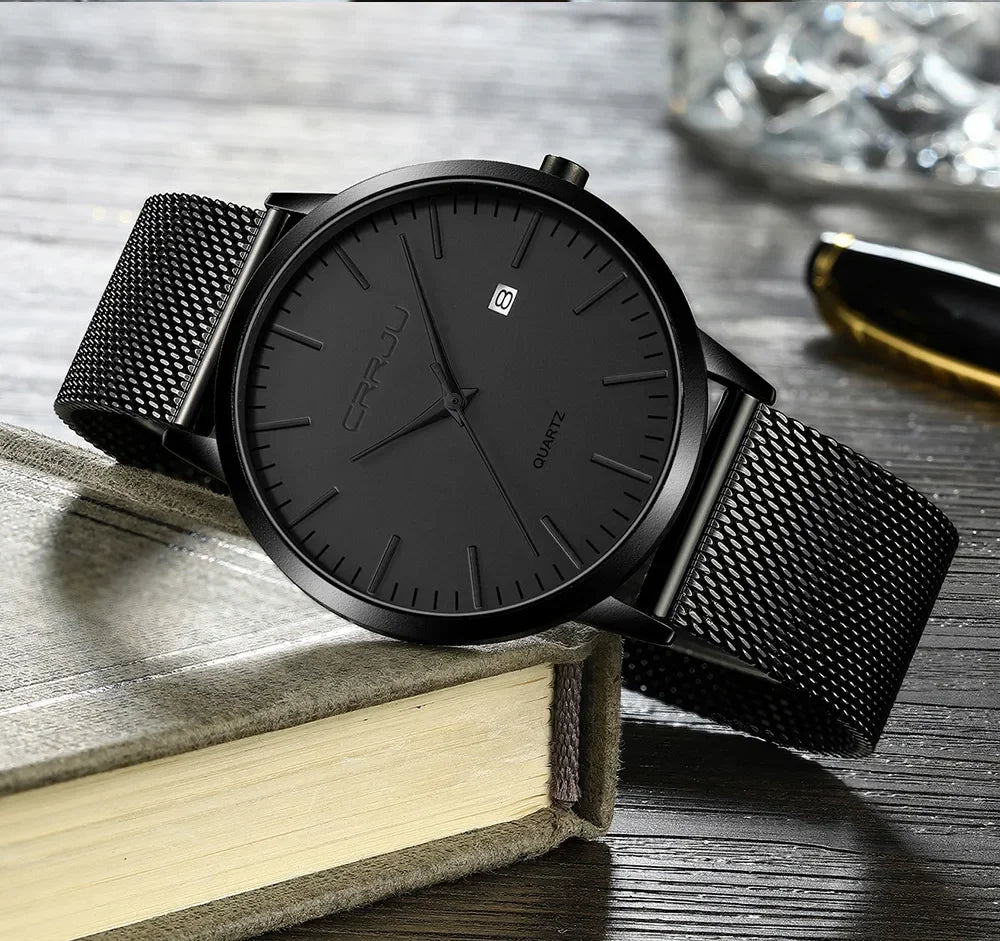 Montre Homme Acier 40mm Ultra-Slim 7mm Maille Métallique – Automatique Minimaliste Classique