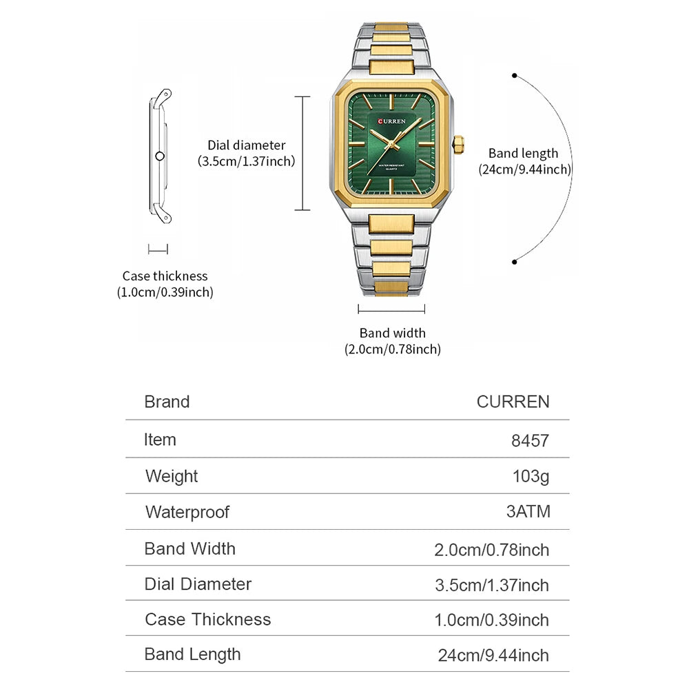 Montre Homme CURREN Vintage Rectangle Acier Inoxydable Quartz Lumineux Étanche – Style Rétro Chic