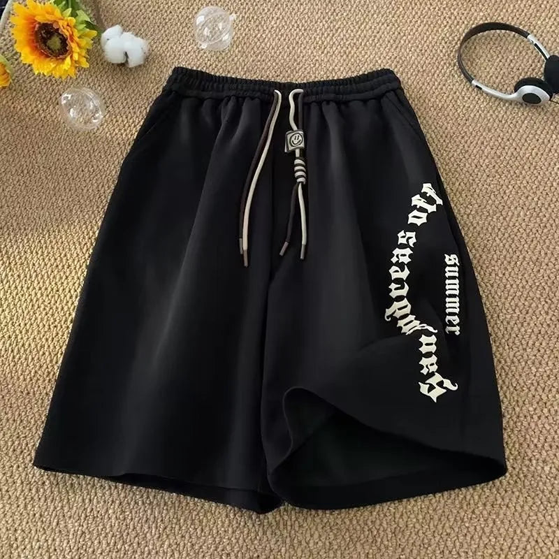 Short Homme Oversize Casual Plage Imprimé Lettres Rétro – Sport 5 Poches Grande Taille M-5XL | Mode Homme Été