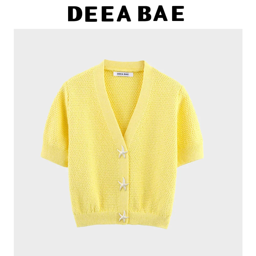 Cardigan Tricoté Col V Style Japonais - Doux Polyvalent Couleur Unie Été Femme | DEEABAE 2025