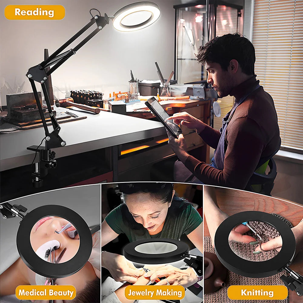 Lampe Loupe LED Professionnelle 72 LEDs – 3 Couleurs, Grossissement 8X/10X, USB | Réparation & Soins Beauté Précision