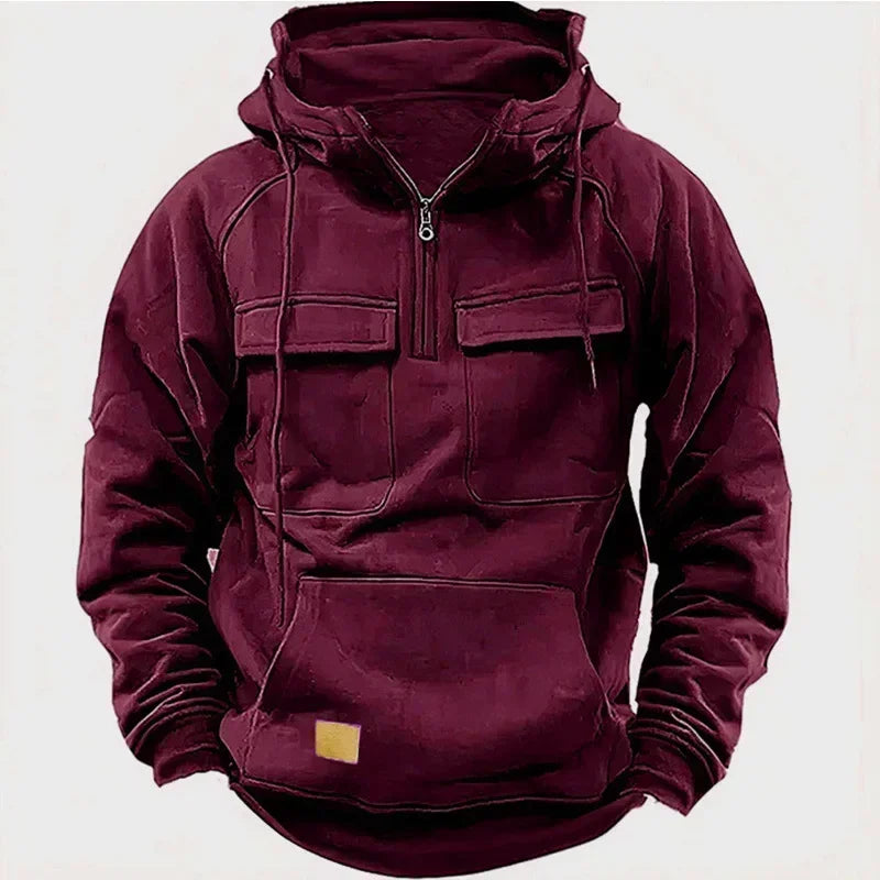 Sweat Tactique Homme Half-Zip Grande Poche – Cargo Pullover Outdoor, Gym & Fitness 2026 | Coupe Ample & Respirant