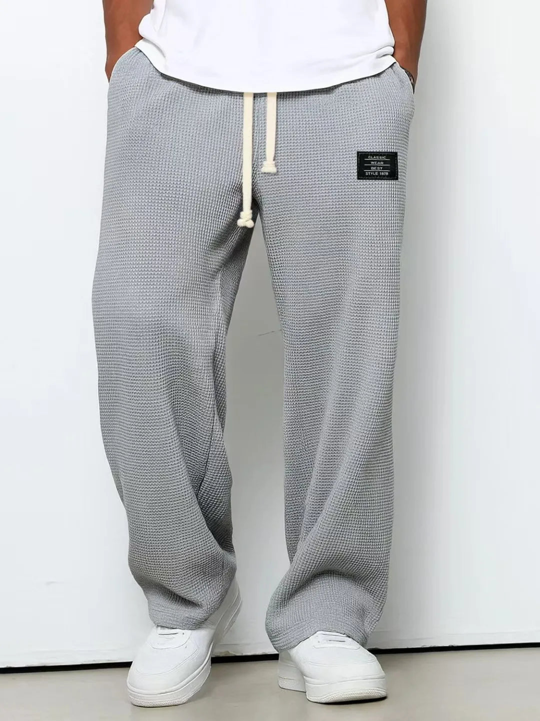 Jogging Hose Herren Waffelstoff Gerader Schnitt Loose Stretch Mikro-Rebound Sport Casual Trendy Frühling Herbst Bequem – Trainingshose Waffle Premium | Herrenmode Sport Premium