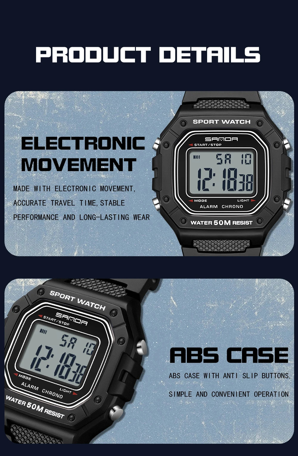 SANDA 2156 Herren Militär Digitaluhr – LED Sport Army Wasserdicht Stoppuhr Großes Zifferblatt