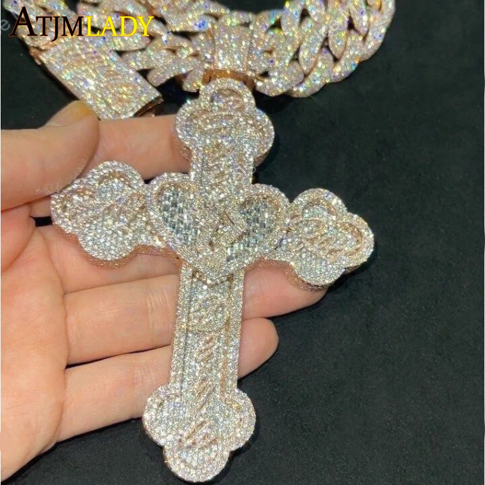 Collier Pendentif Hip Hop Bling 5A CZ Pavé Croix & Cœur Glacé – Chaîne Cuban Link, Tennis & Corde | Bijou Homme Rapper Streetwear Premium