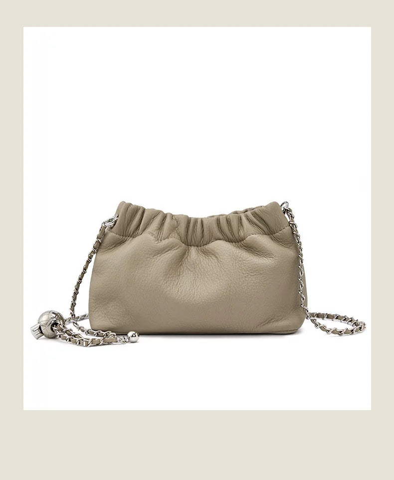 Sac Nuage Cuir Véritable Femme – Mini Sac Épaule Crossbody Chaîne Style Coréen Luxe